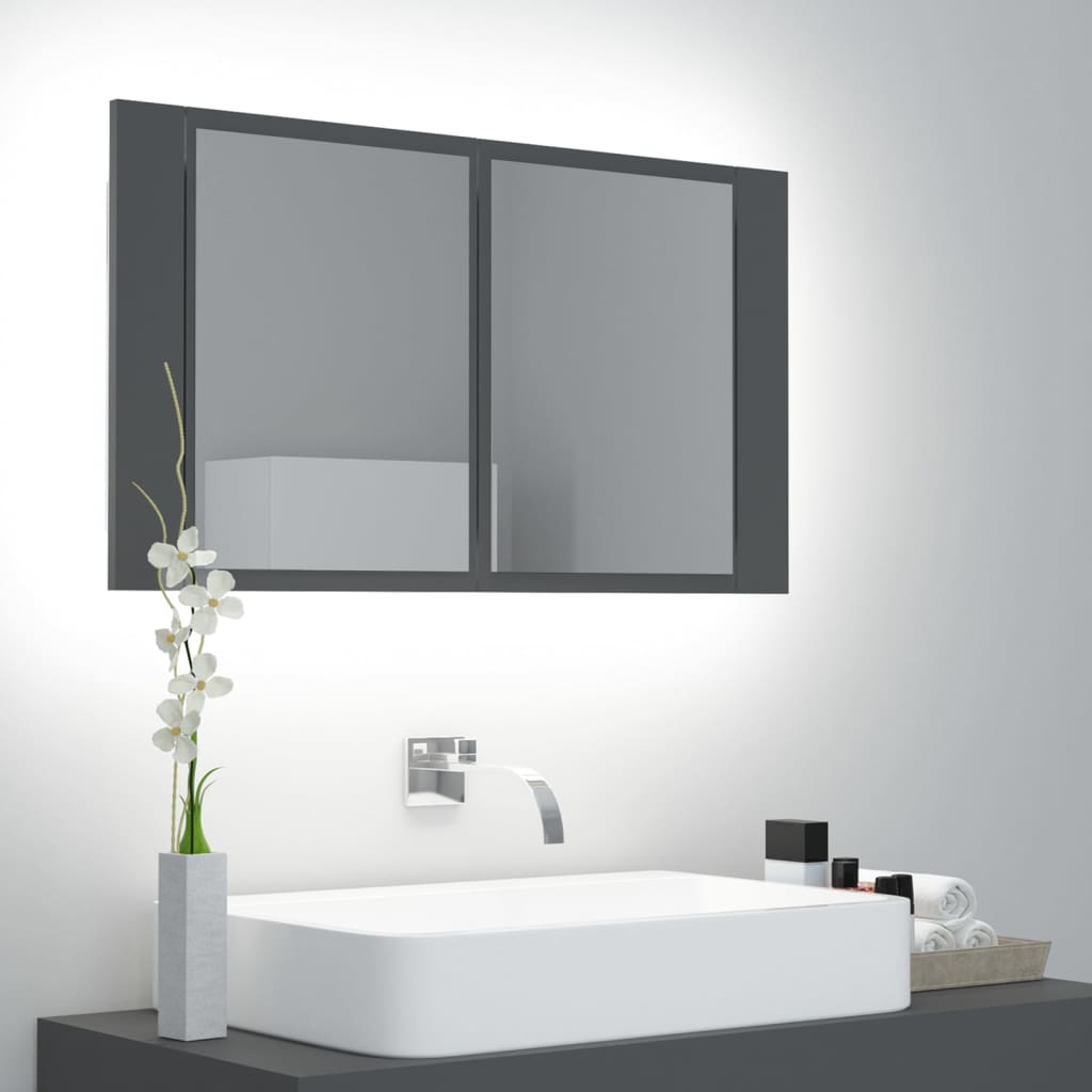 Meuble Miroir Salle de Bain LED Gris 80x12x45 cm Acrylique