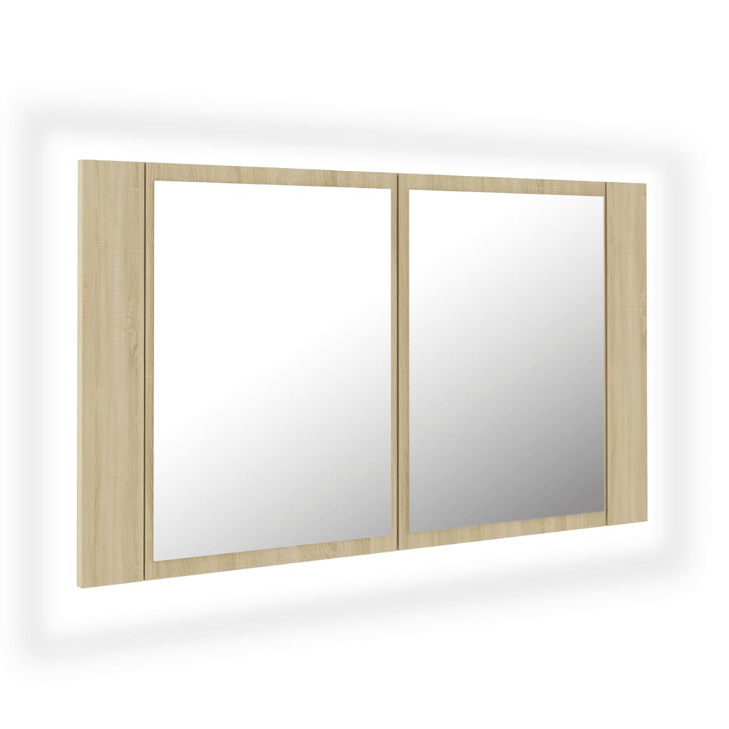 Meuble Miroir Salle de Bain LED Chêne Sonoma 80x12x45 cm Acrylique