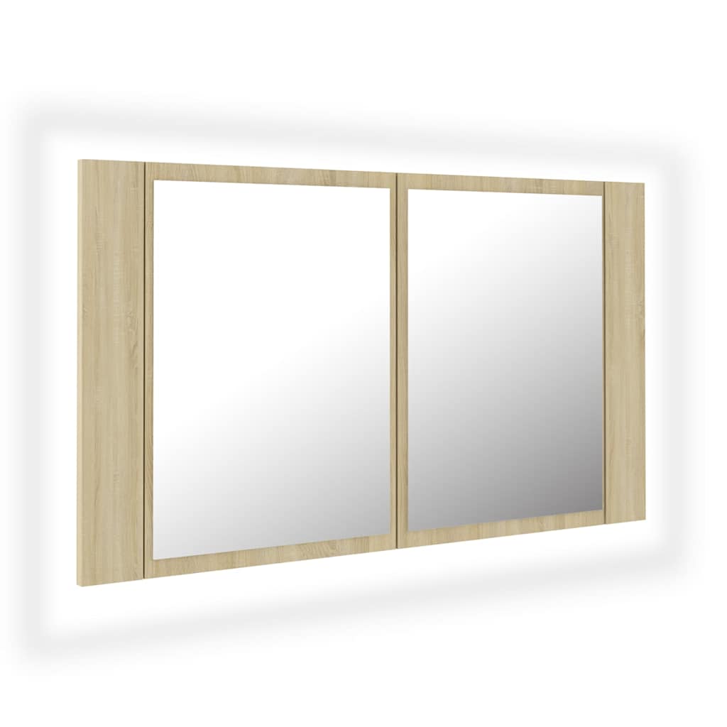 804967 vidaXL LED Bathroom Mirror Cabinet Sonoma Oak 80x12x45 cm Acrylic