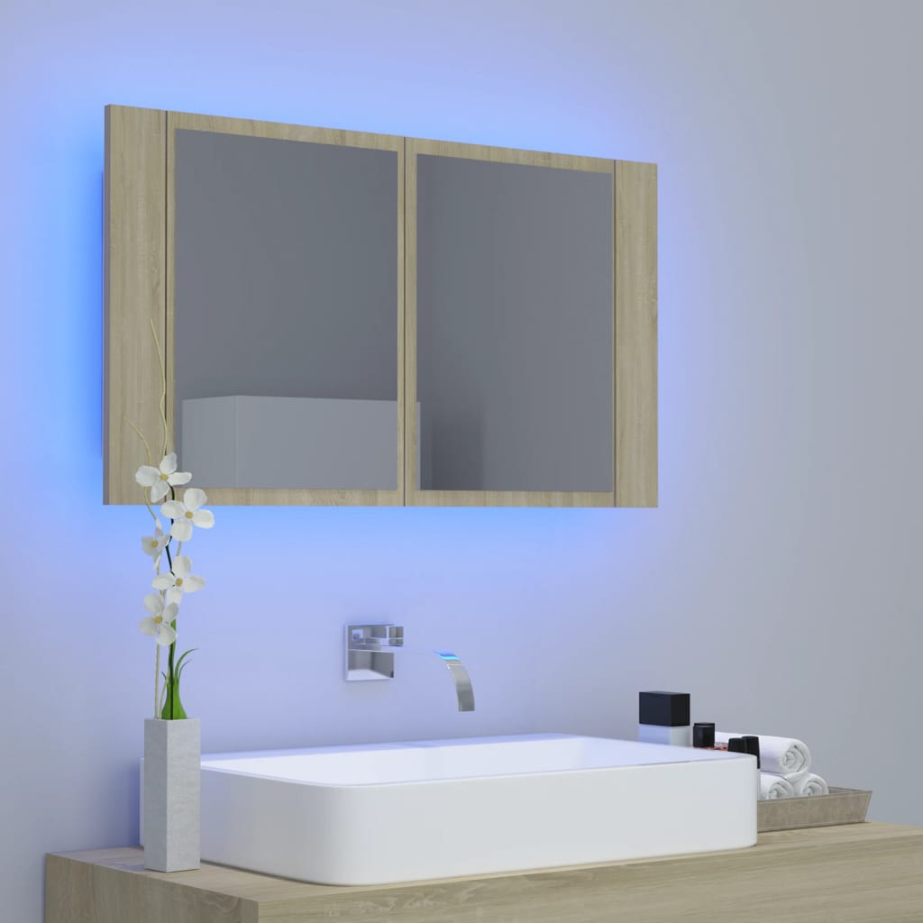 vidaXL LED Bathroom Mirror Cabinet Sonoma Oak 80x12x45 cm Acrylic