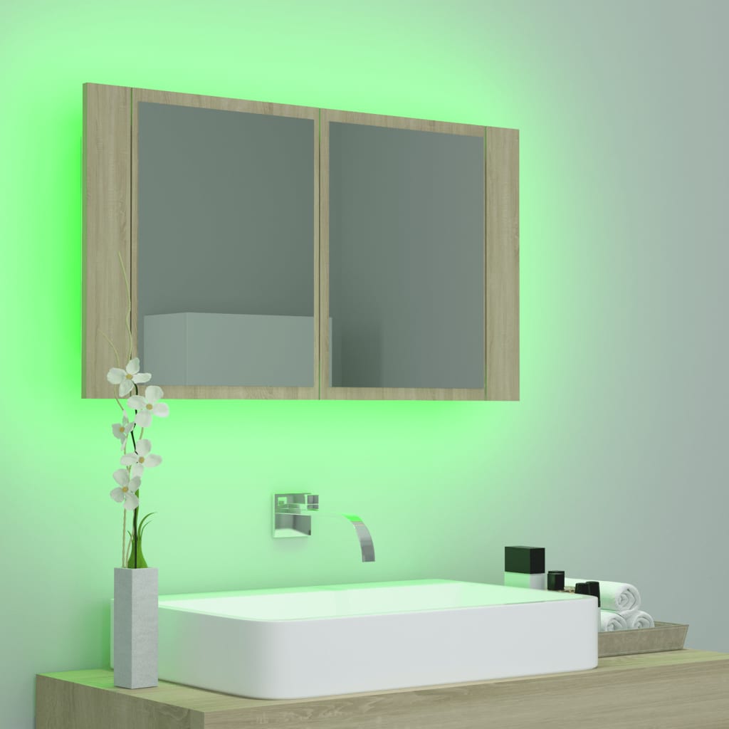 Meuble Miroir Salle de Bain LED Chêne Sonoma 80x12x45 cm Acrylique