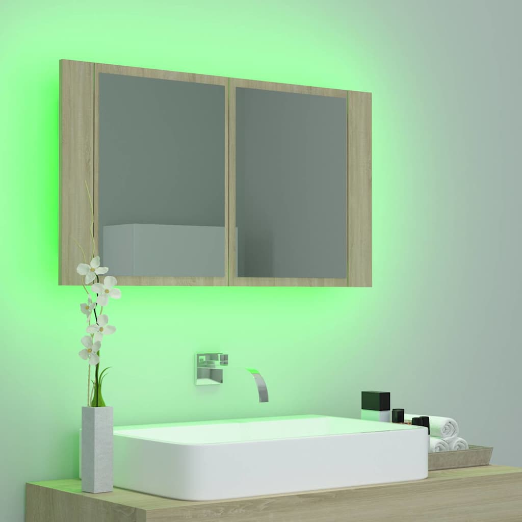 804967 vidaXL LED Bathroom Mirror Cabinet Sonoma Oak 80x12x45 cm Acrylic