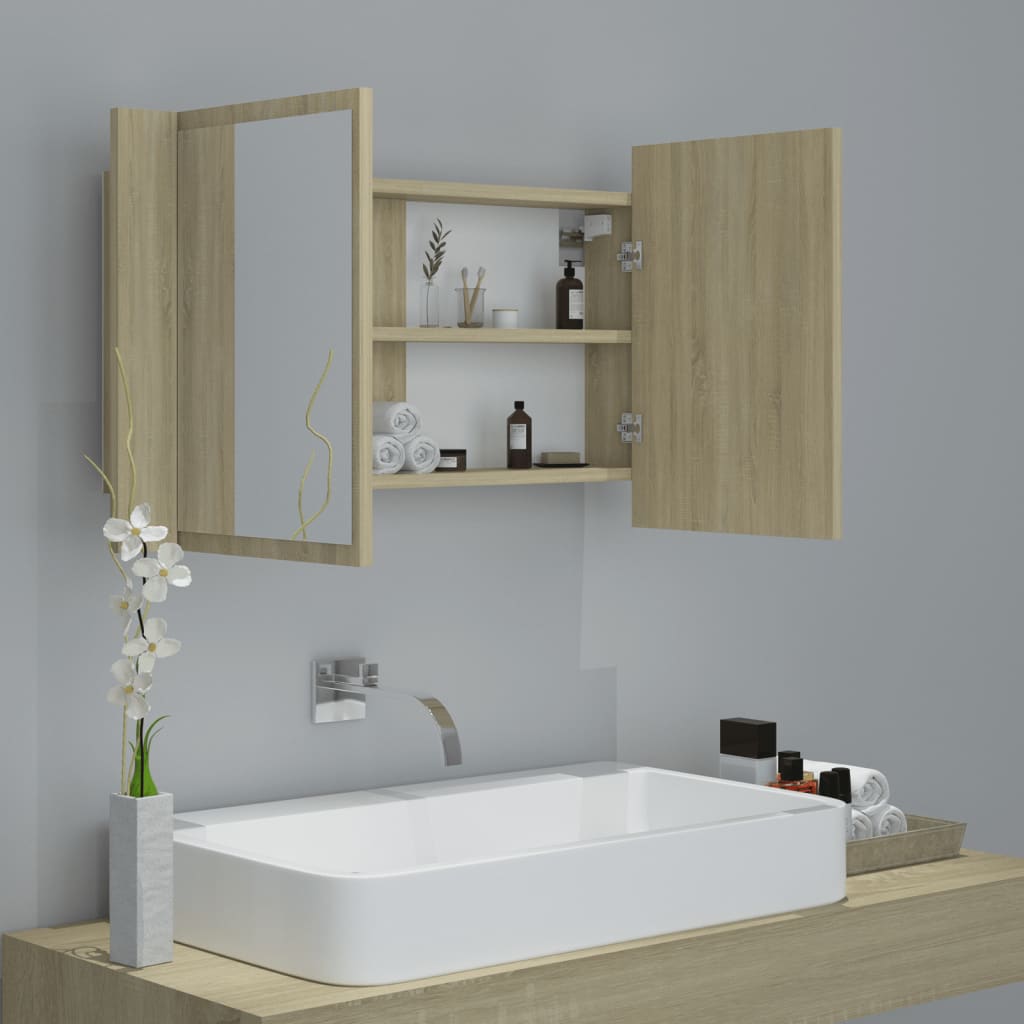 Meuble Miroir Salle de Bain LED Chêne Sonoma 80x12x45 cm Acrylique