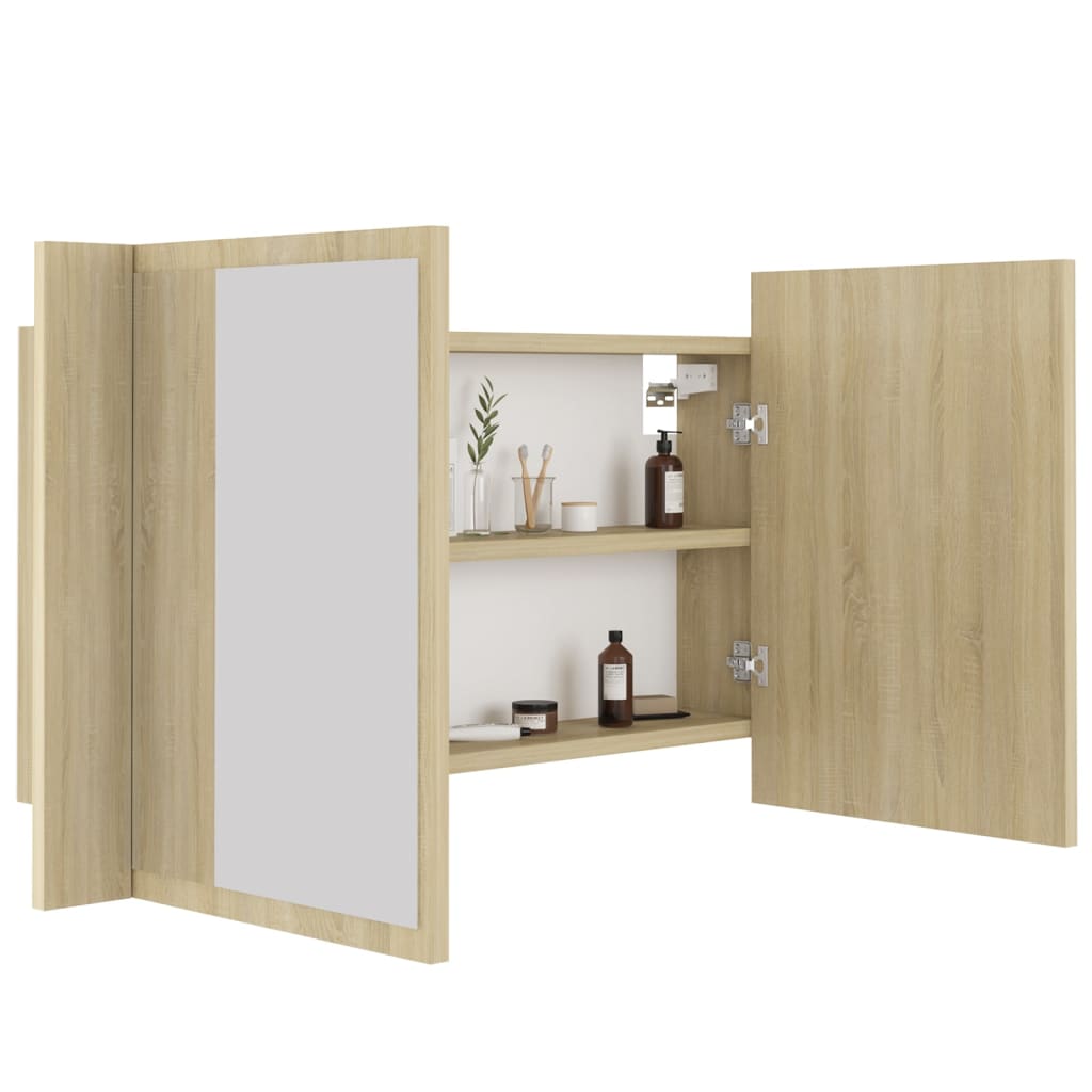 Meuble Miroir Salle de Bain LED Chêne Sonoma 80x12x45 cm Acrylique