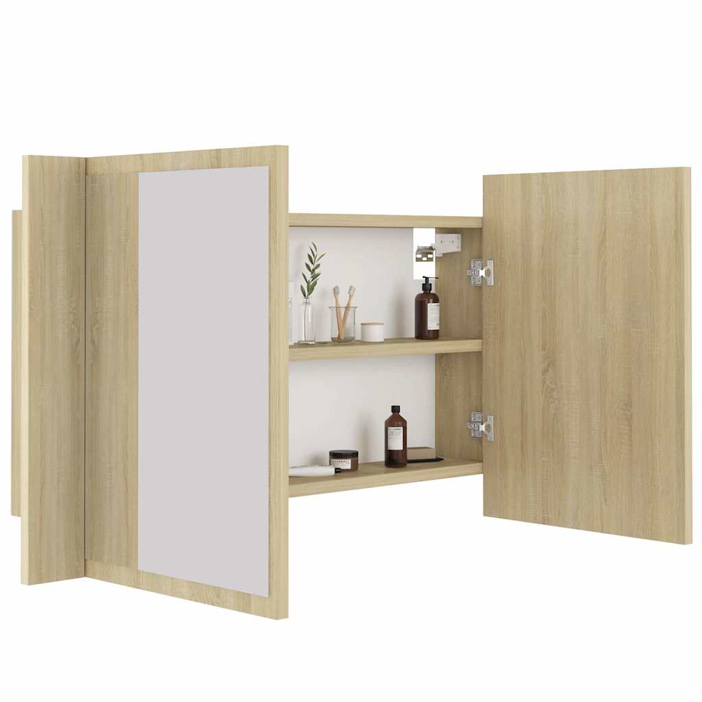 804967 vidaXL LED Bathroom Mirror Cabinet Sonoma Oak 80x12x45 cm Acrylic