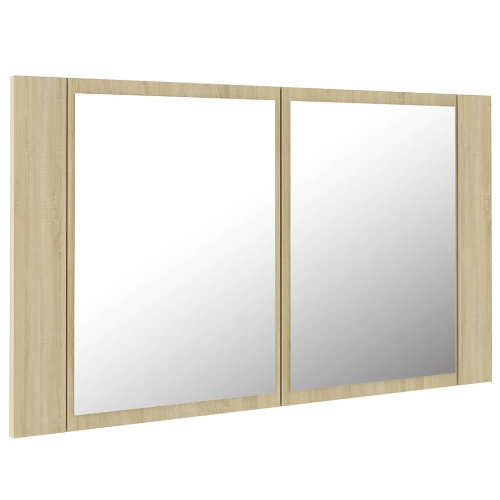 804967 vidaXL LED Bathroom Mirror Cabinet Sonoma Oak 80x12x45 cm Acrylic