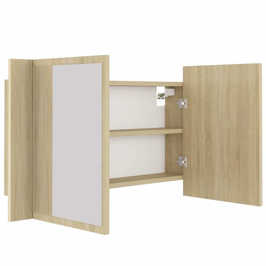 804967 vidaXL LED Bathroom Mirror Cabinet Sonoma Oak 80x12x45 cm Acrylic