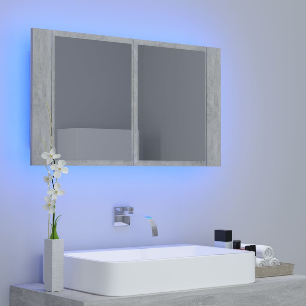 804968 vidaXL LED Bathroom Mirror Cabinet Concrete Grey 80x12x45 cm Acrylic