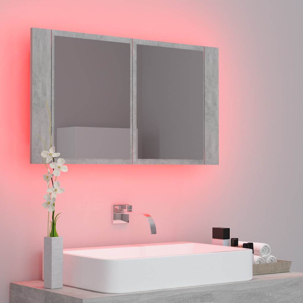 804968 vidaXL LED Bathroom Mirror Cabinet Concrete Grey 80x12x45 cm Acrylic