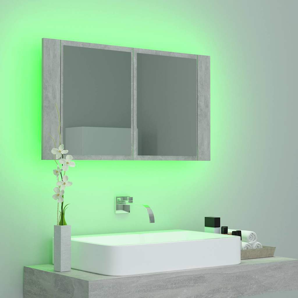 804968 vidaXL LED Bathroom Mirror Cabinet Concrete Grey 80x12x45 cm Acrylic