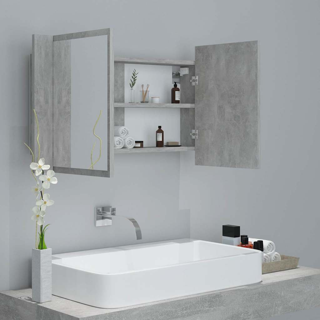 804968 vidaXL LED Bathroom Mirror Cabinet Concrete Grey 80x12x45 cm Acrylic