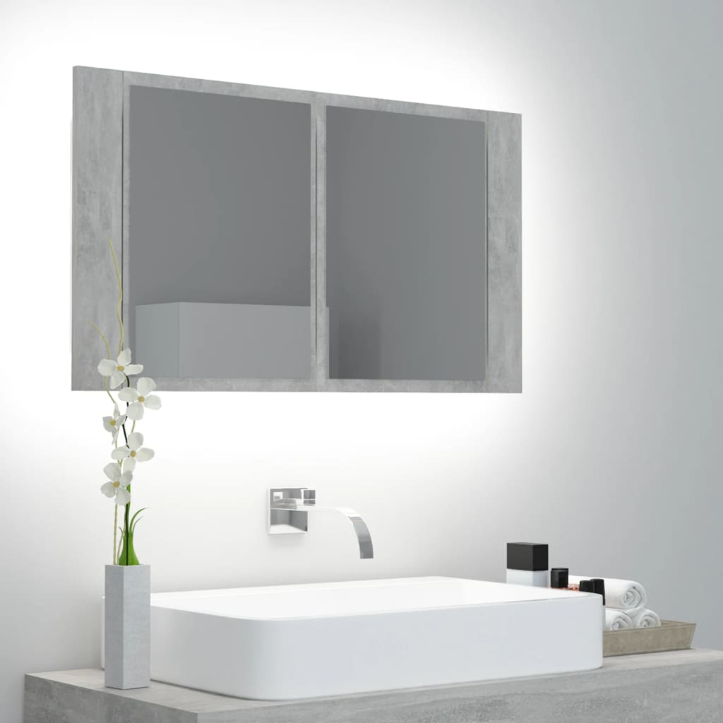 804968 vidaXL LED Bathroom Mirror Cabinet Concrete Grey 80x12x45 cm Acrylic
