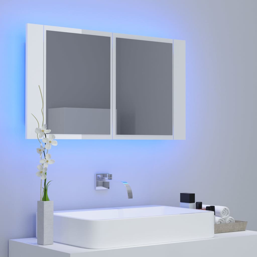 vidaXL LED Bathroom Mirror Cabinet High Gloss White 80x12x45 cm Acrylic