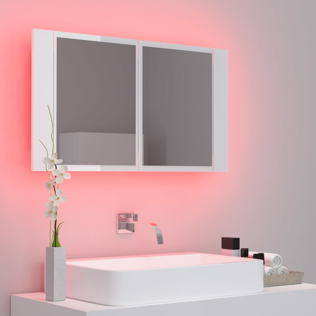 vidaXL LED Bathroom Mirror Cabinet High Gloss White 80x12x45 cm Acrylic