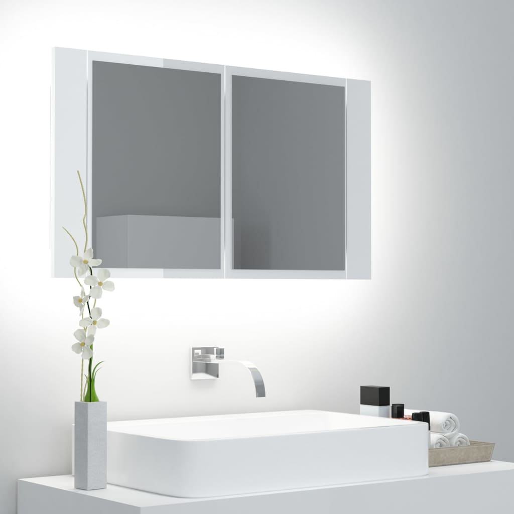 vidaXL LED Bathroom Mirror Cabinet High Gloss White 80x12x45 cm Acrylic