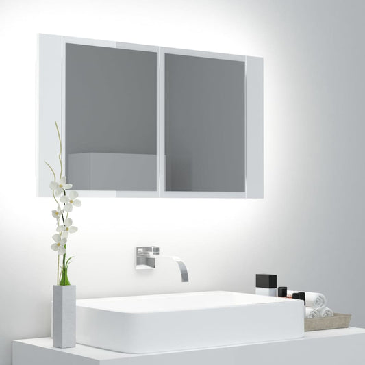 vidaXL LED Bathroom Mirror Cabinet High Gloss White 80x12x45 cm Acrylic