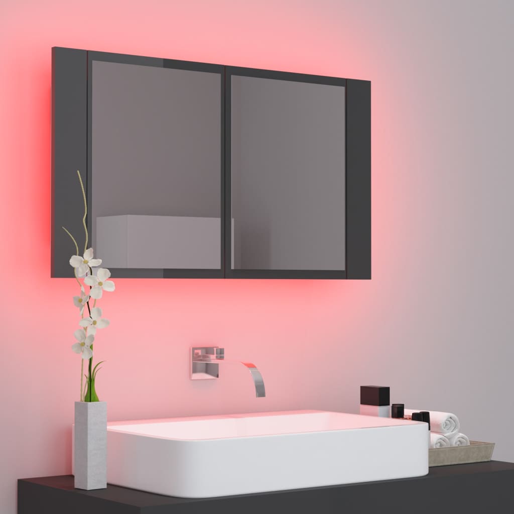 vidaXL LED Bathroom Mirror Cabinet High Gloss Grey 80x12x45 cm Acrylic