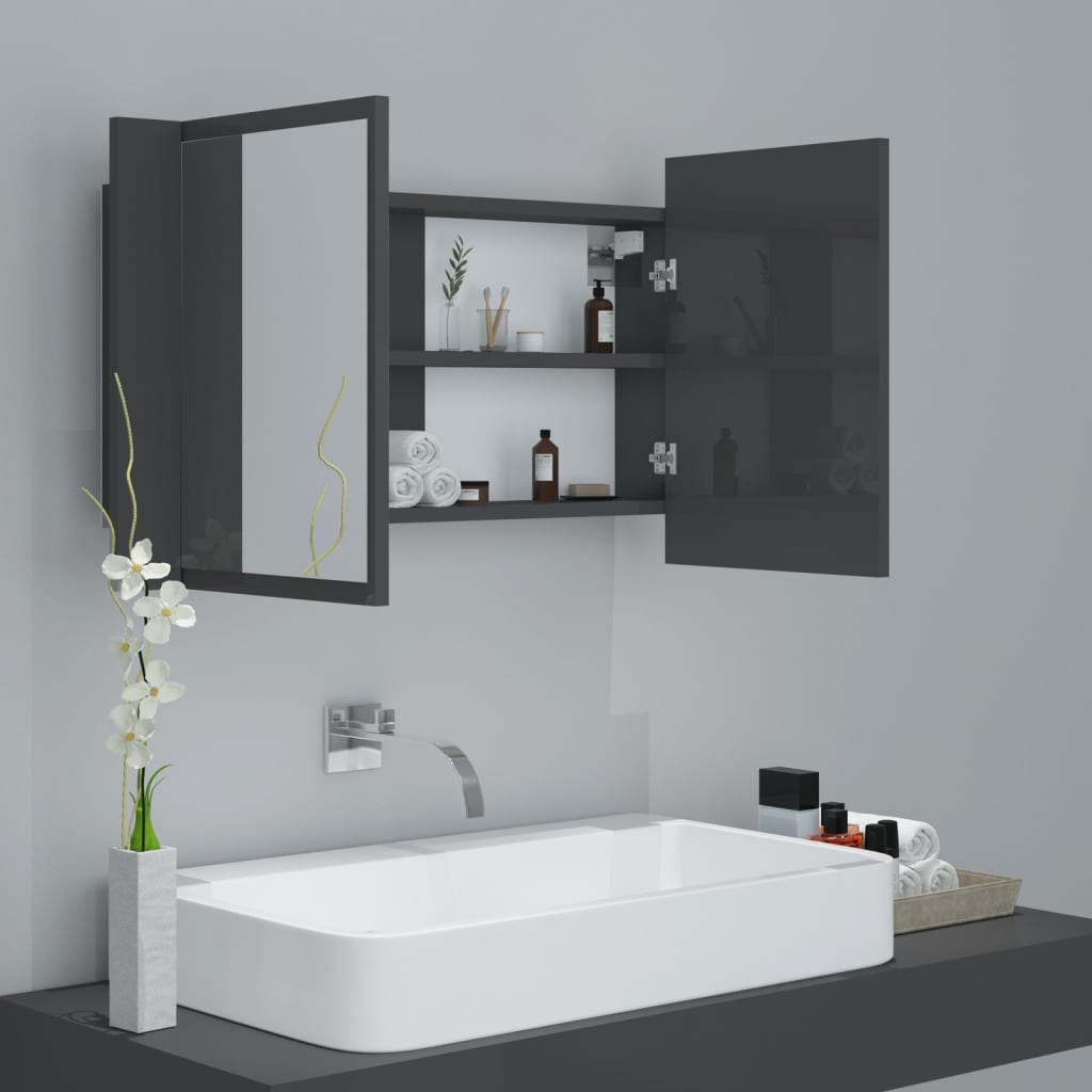 vidaXL LED Bathroom Mirror Cabinet High Gloss Grey 80x12x45 cm Acrylic