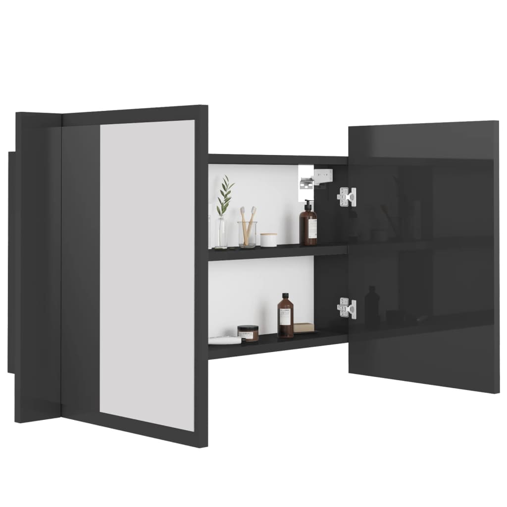 vidaXL LED Bathroom Mirror Cabinet High Gloss Grey 80x12x45 cm Acrylic