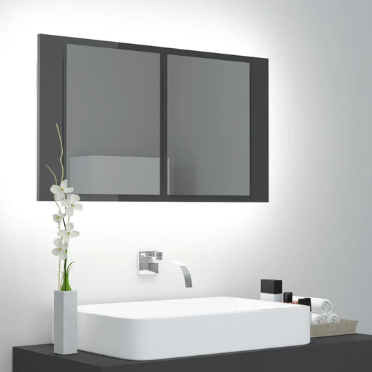 vidaXL LED Bathroom Mirror Cabinet High Gloss Grey 80x12x45 cm Acrylic