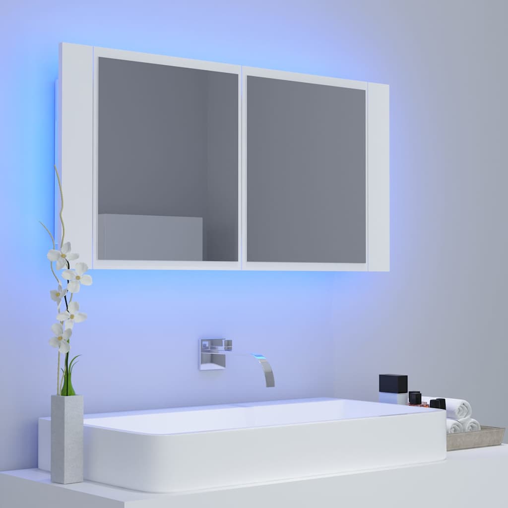 804972 vidaXL LED Bathroom Mirror Cabinet White 90x12x45 cm Acrylic