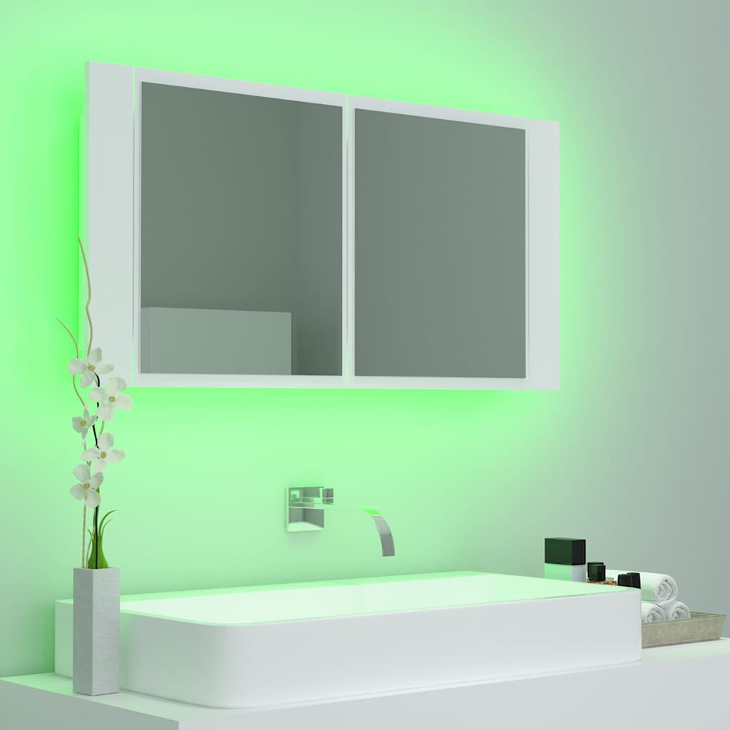 804972 vidaXL LED Bathroom Mirror Cabinet White 90x12x45 cm Acrylic