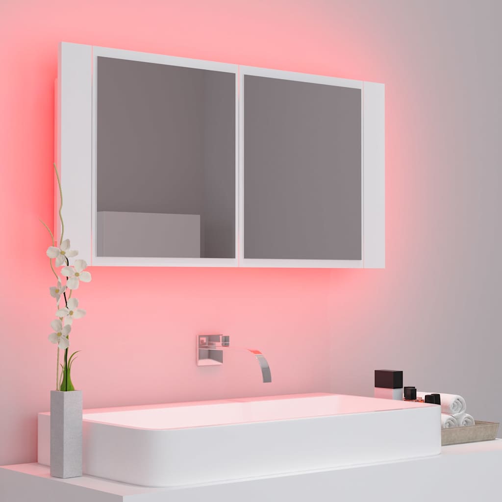 804972 vidaXL LED Bathroom Mirror Cabinet White 90x12x45 cm Acrylic