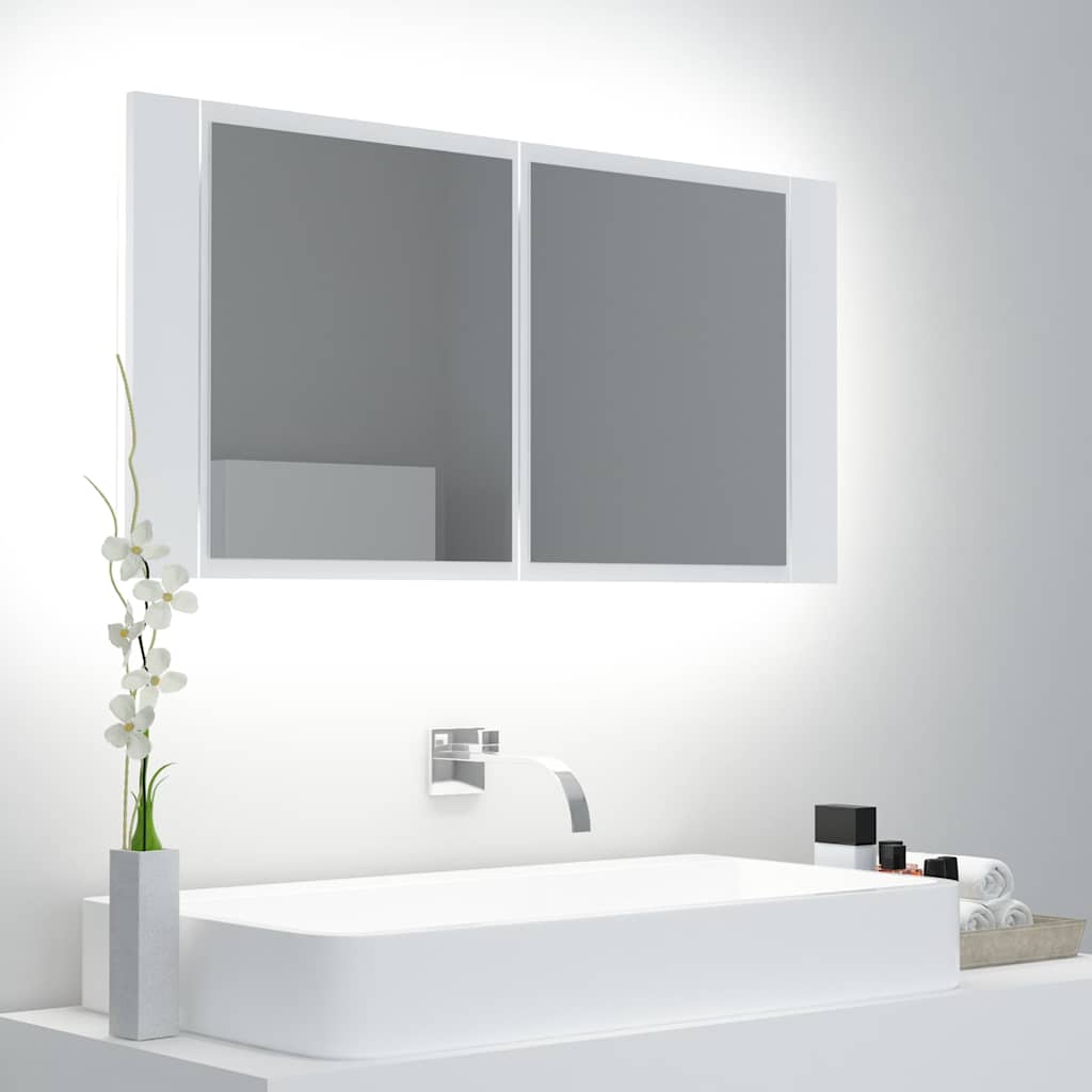 804972 vidaXL LED Bathroom Mirror Cabinet White 90x12x45 cm Acrylic
