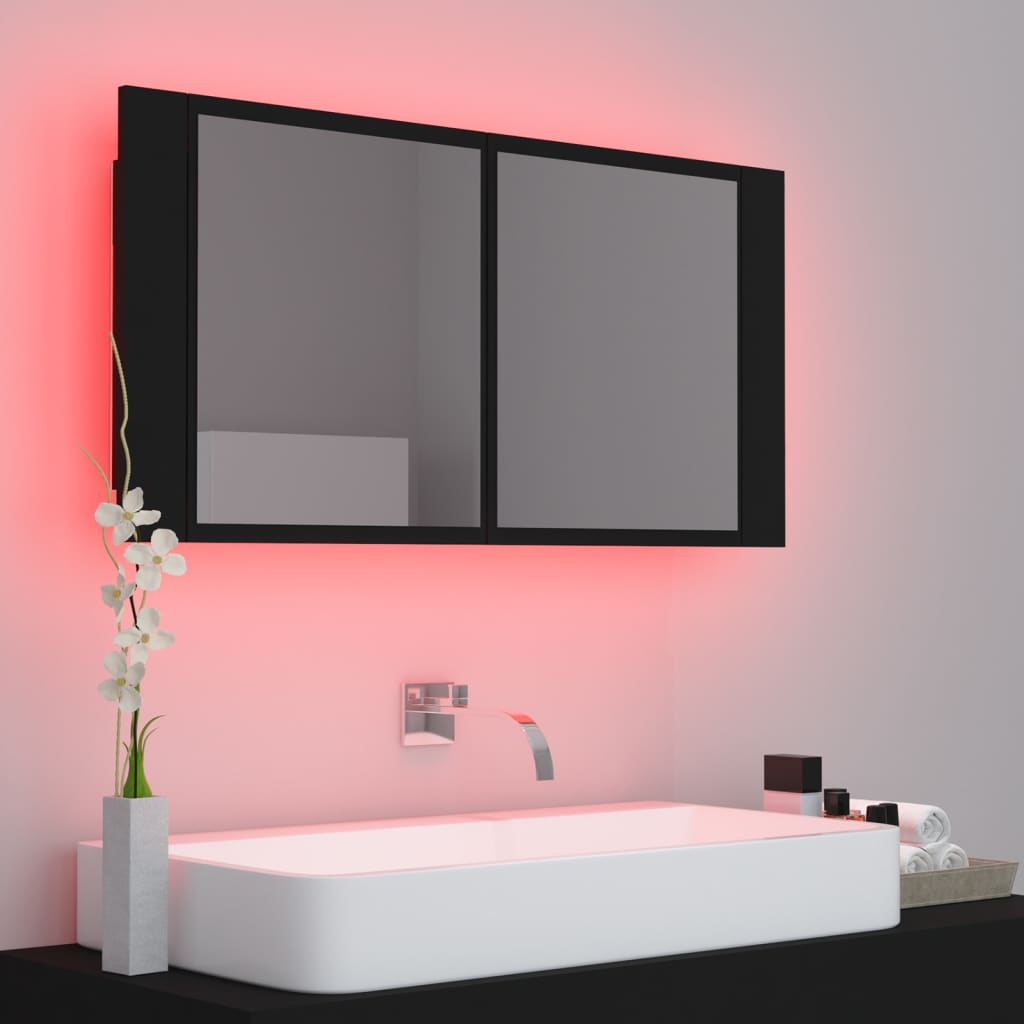 vidaXL LED Bathroom Mirror Cabinet Black 90x12x45 cm Acrylic