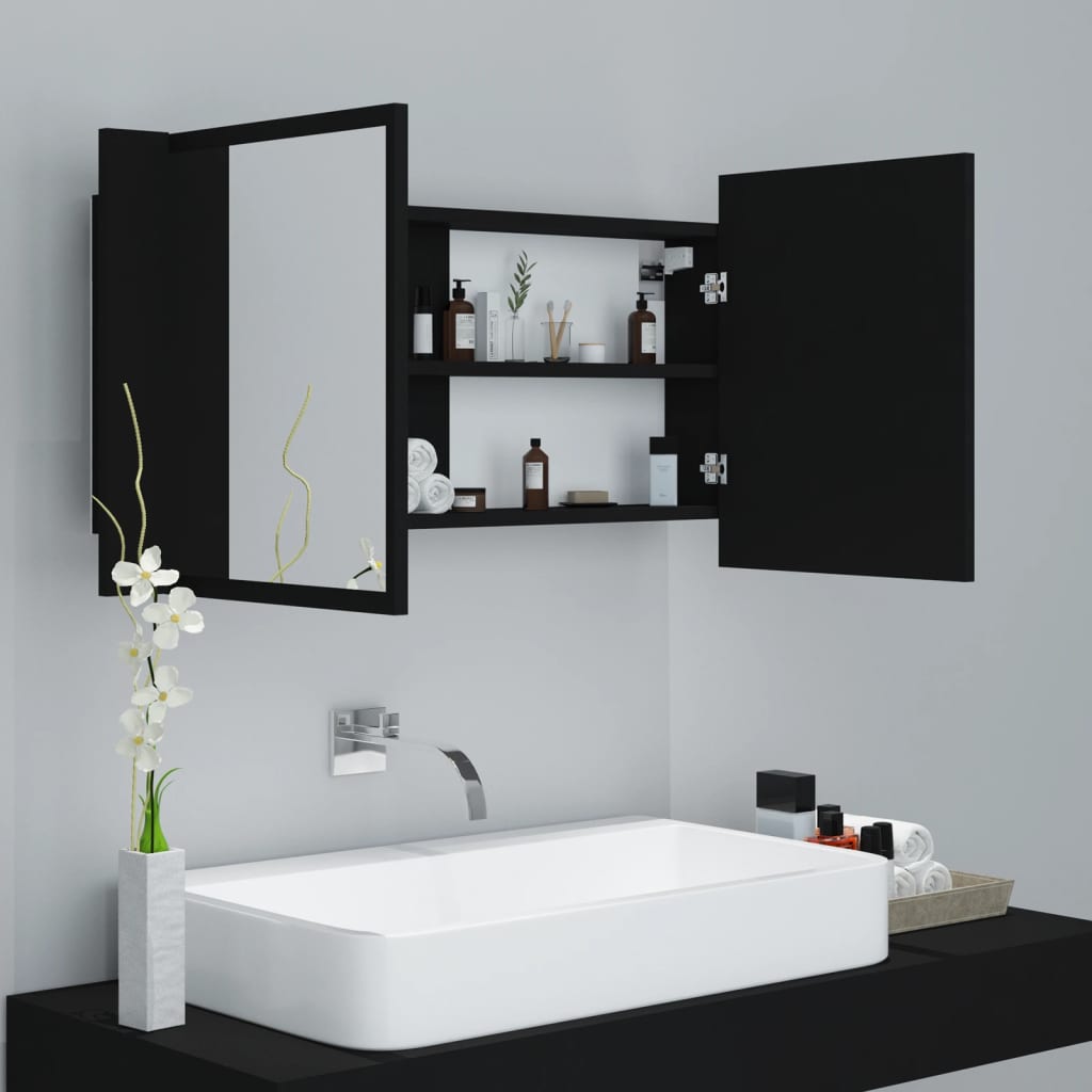 vidaXL LED Bathroom Mirror Cabinet Black 90x12x45 cm Acrylic