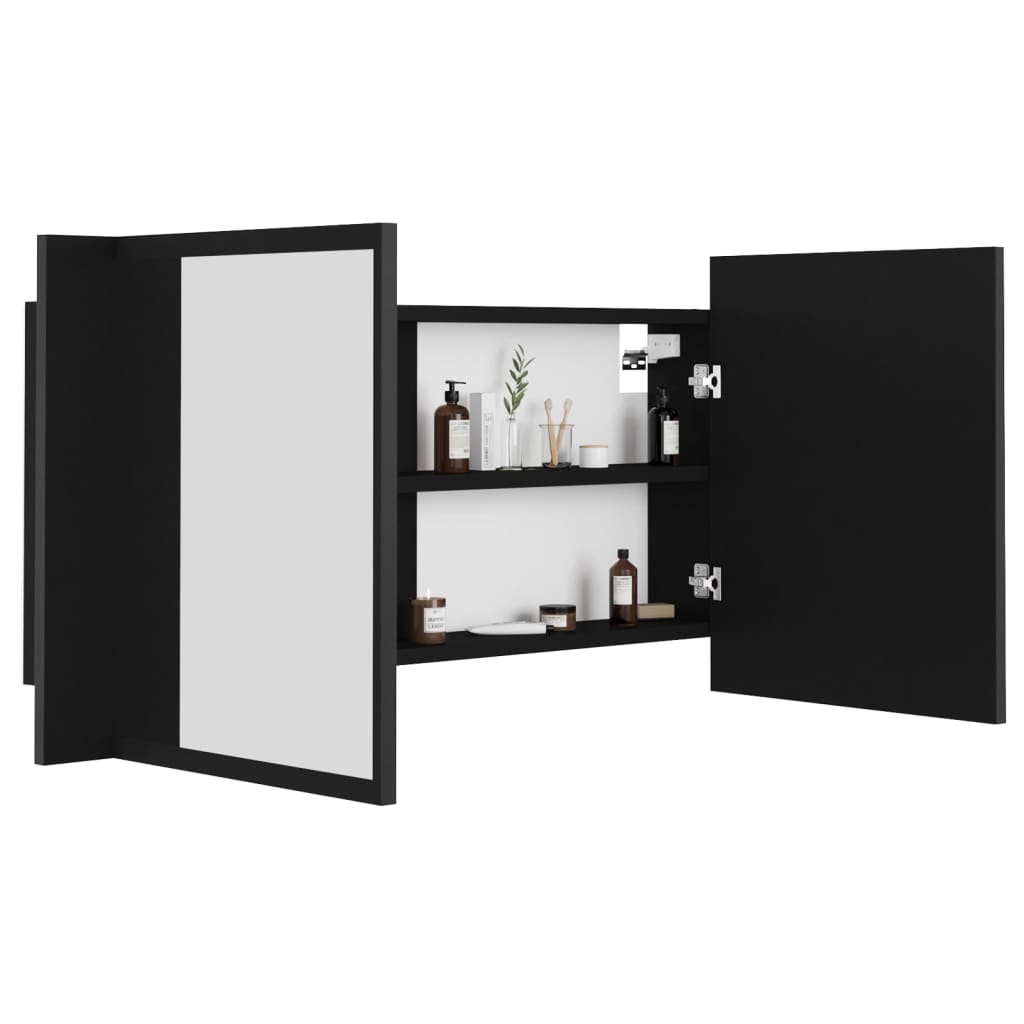 vidaXL LED Bathroom Mirror Cabinet Black 90x12x45 cm Acrylic