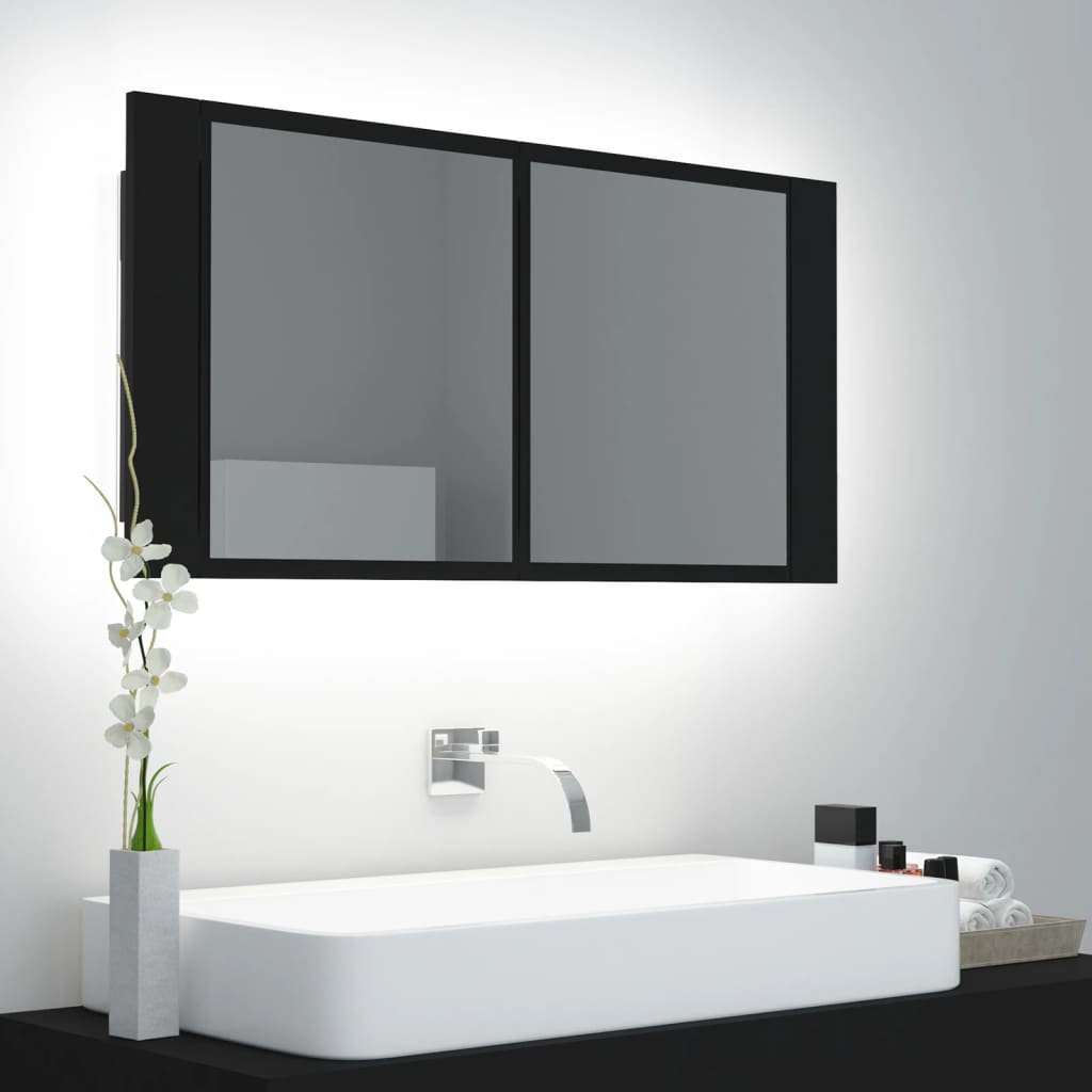 vidaXL LED Bathroom Mirror Cabinet Black 90x12x45 cm Acrylic