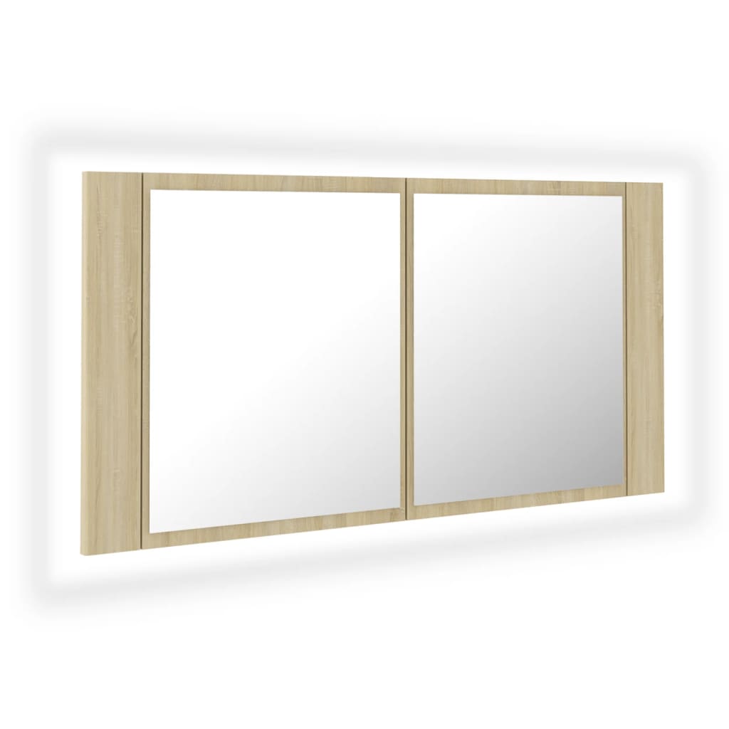 vidaXL LED Bathroom Mirror Cabinet Sonoma Oak 90x12x45 cm Acrylic