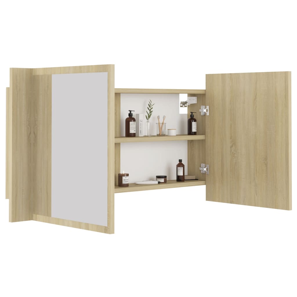 vidaXL LED Bathroom Mirror Cabinet Sonoma Oak 90x12x45 cm Acrylic