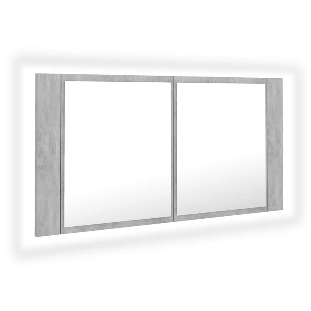 804976 vidaXL LED Bathroom Mirror Cabinet Concrete Grey 90x12x45 cm Acrylic