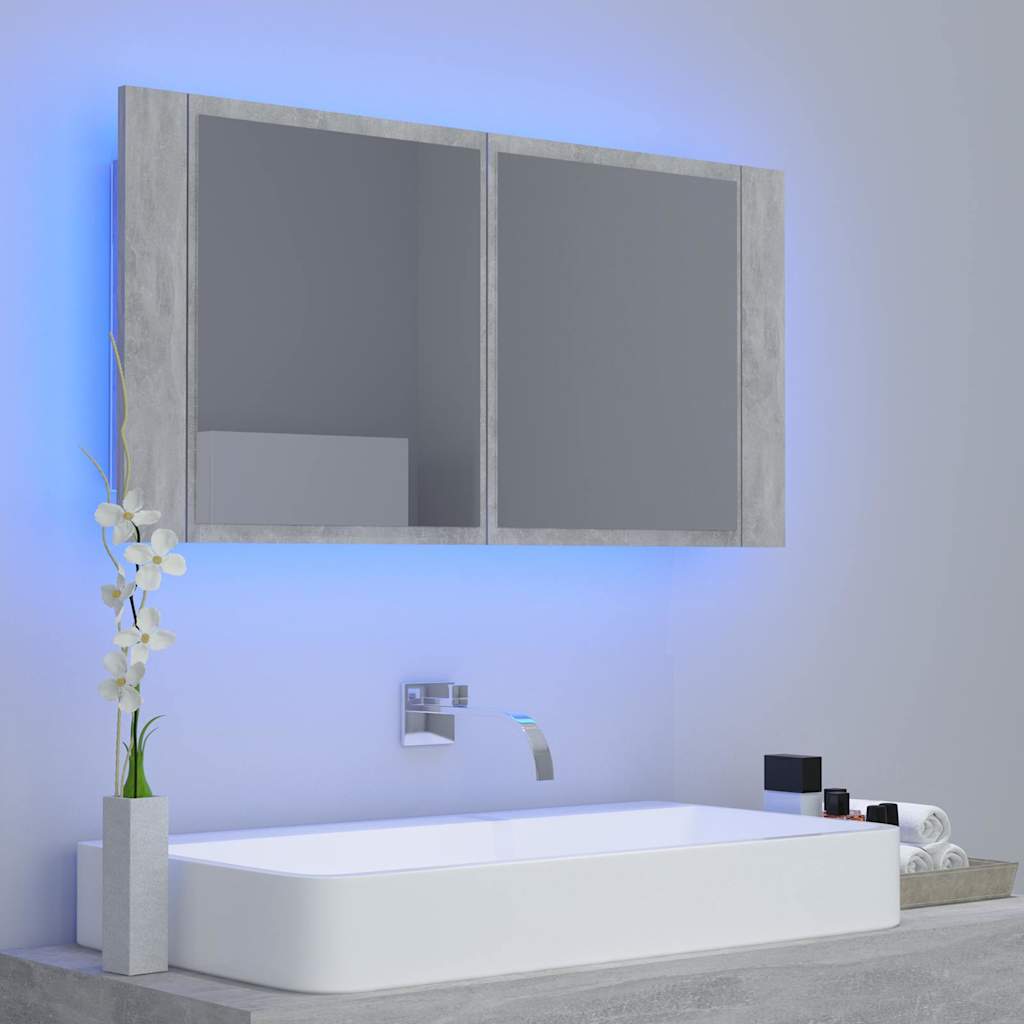 804976 vidaXL LED Bathroom Mirror Cabinet Concrete Grey 90x12x45 cm Acrylic