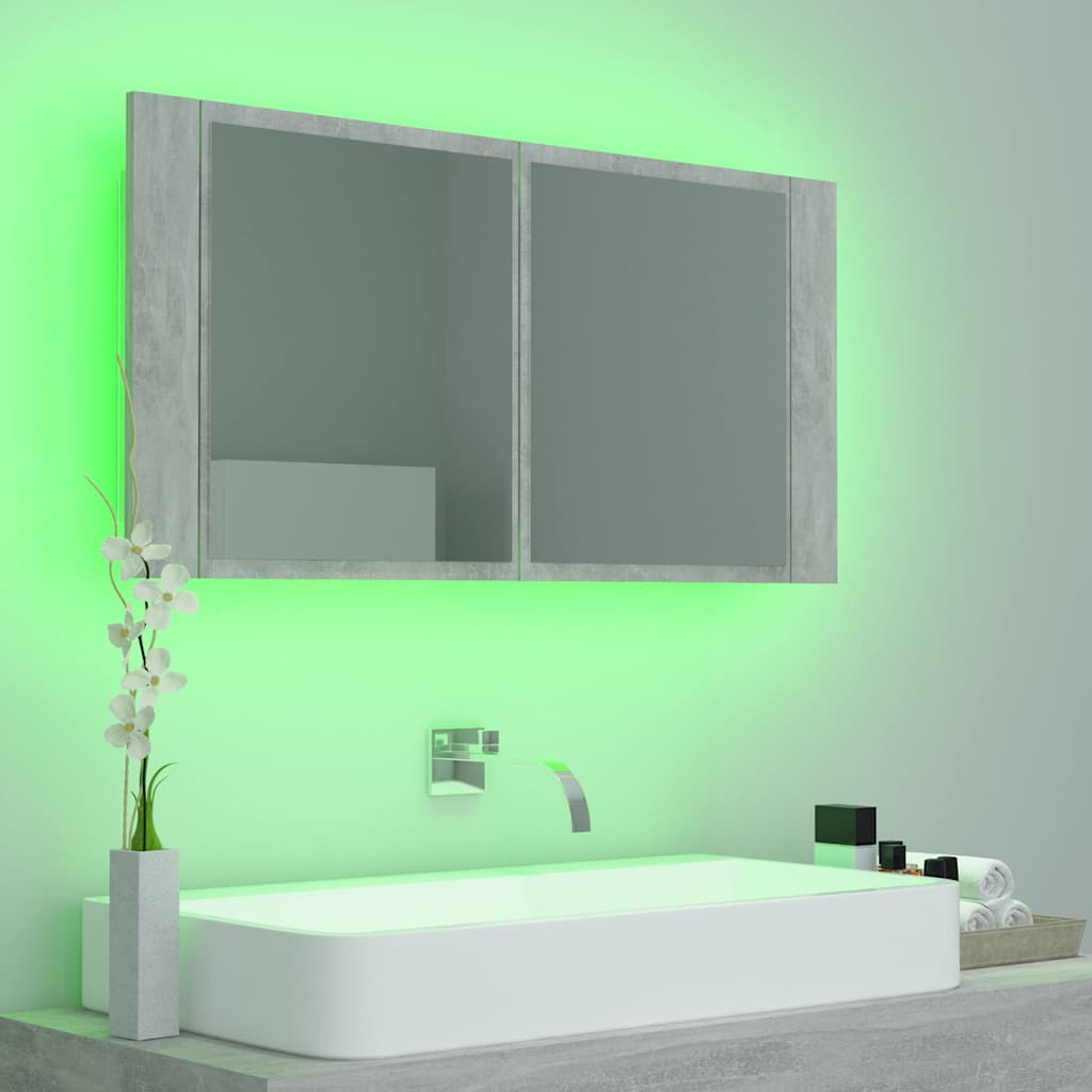 804976 vidaXL LED Bathroom Mirror Cabinet Concrete Grey 90x12x45 cm Acrylic
