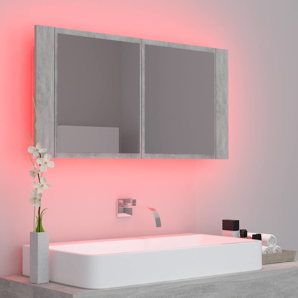 804976 vidaXL LED Bathroom Mirror Cabinet Concrete Grey 90x12x45 cm Acrylic
