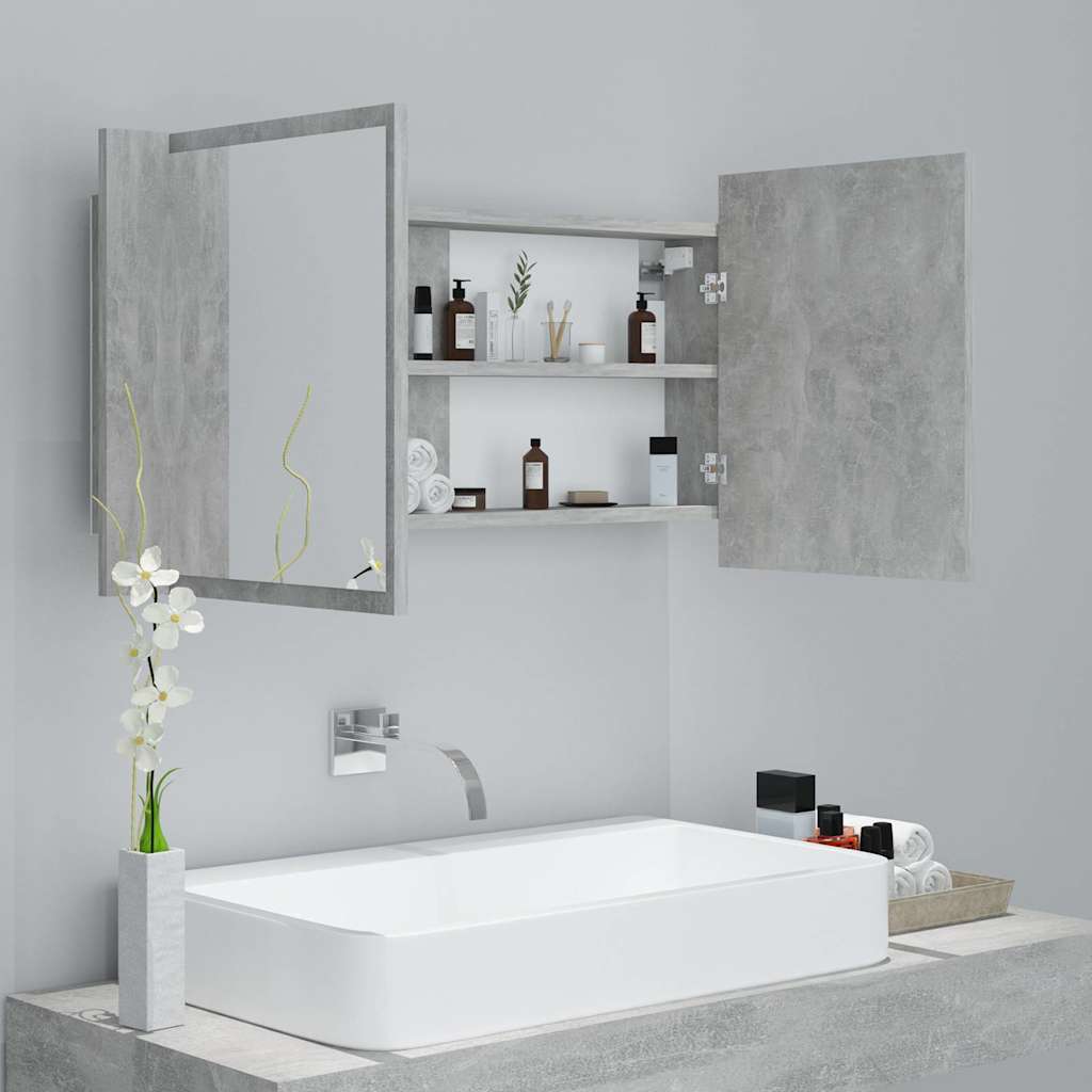 804976 vidaXL LED Bathroom Mirror Cabinet Concrete Grey 90x12x45 cm Acrylic