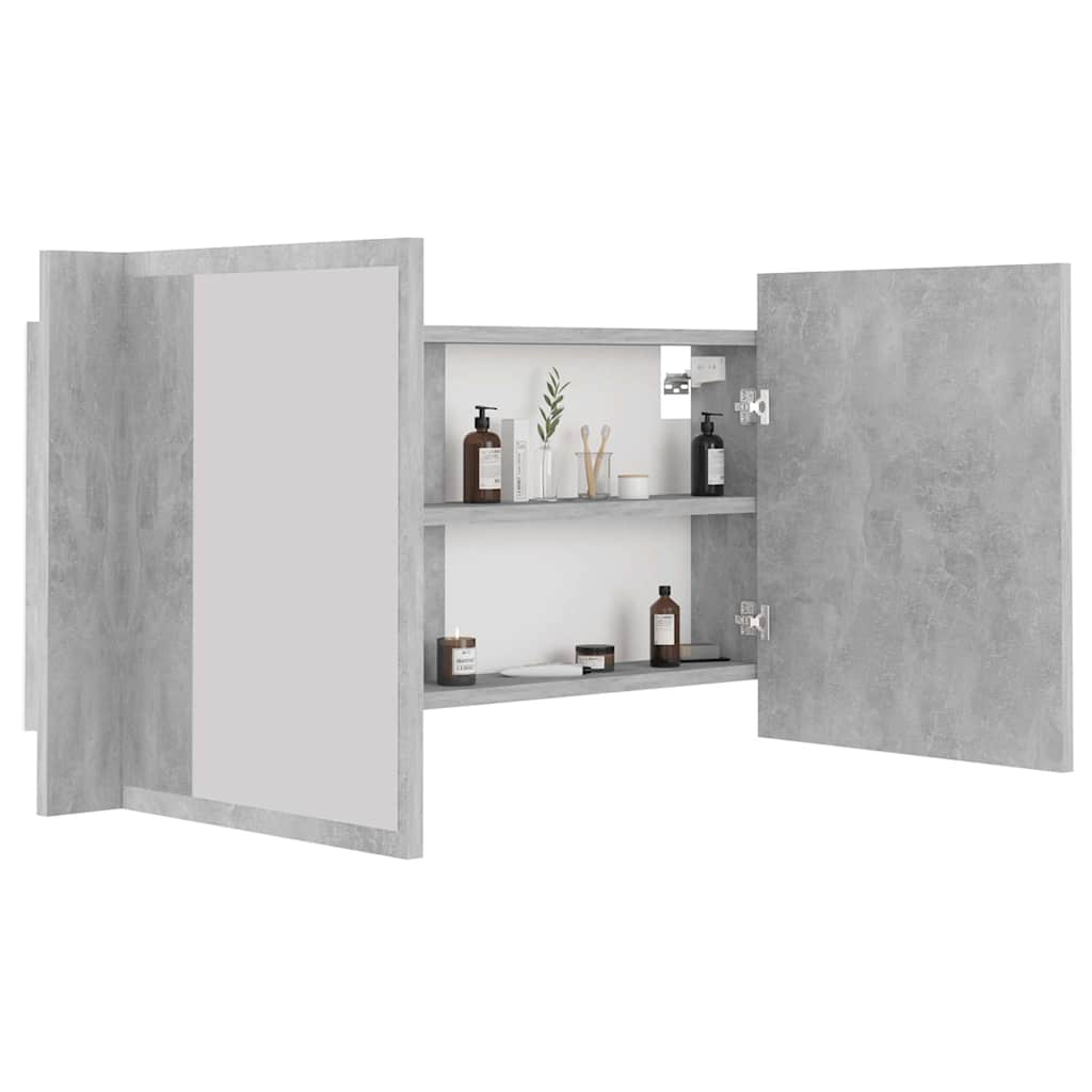 804976 vidaXL LED Bathroom Mirror Cabinet Concrete Grey 90x12x45 cm Acrylic
