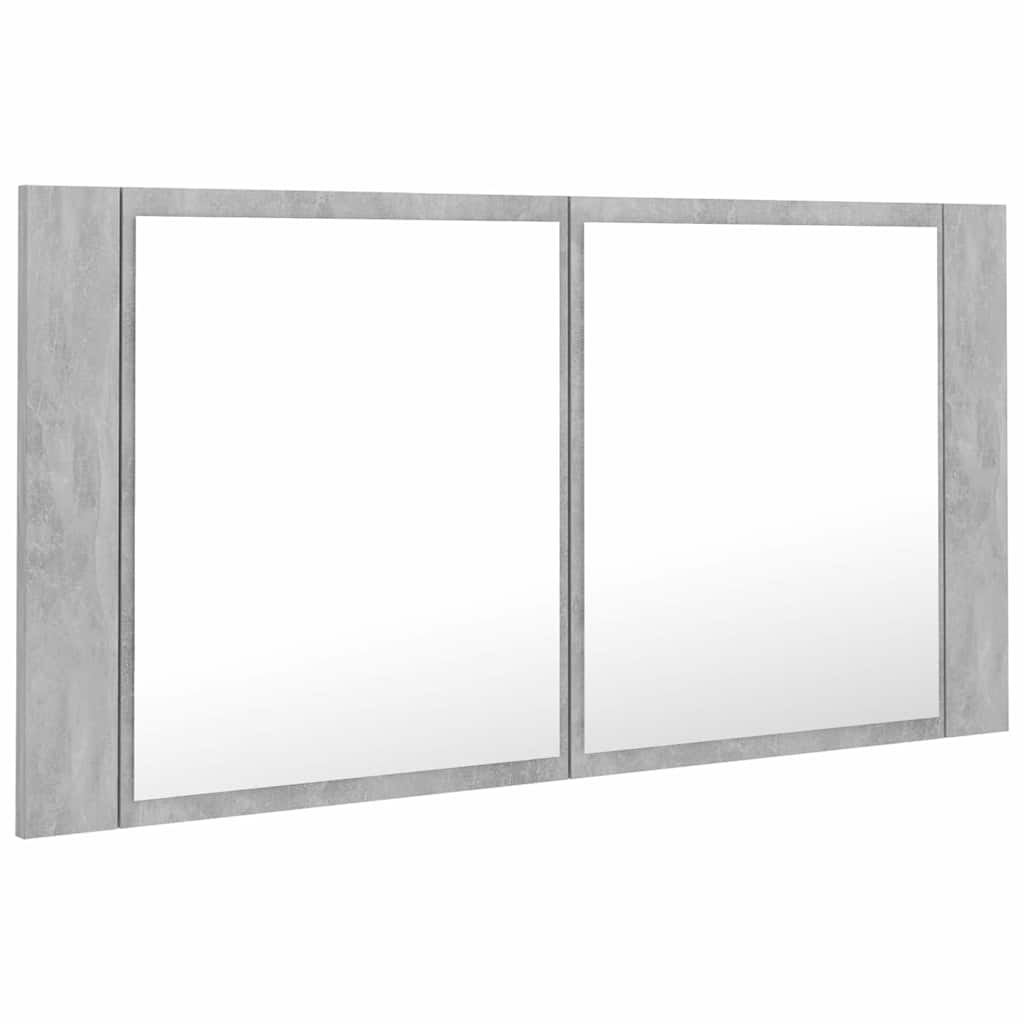 804976 vidaXL LED Bathroom Mirror Cabinet Concrete Grey 90x12x45 cm Acrylic