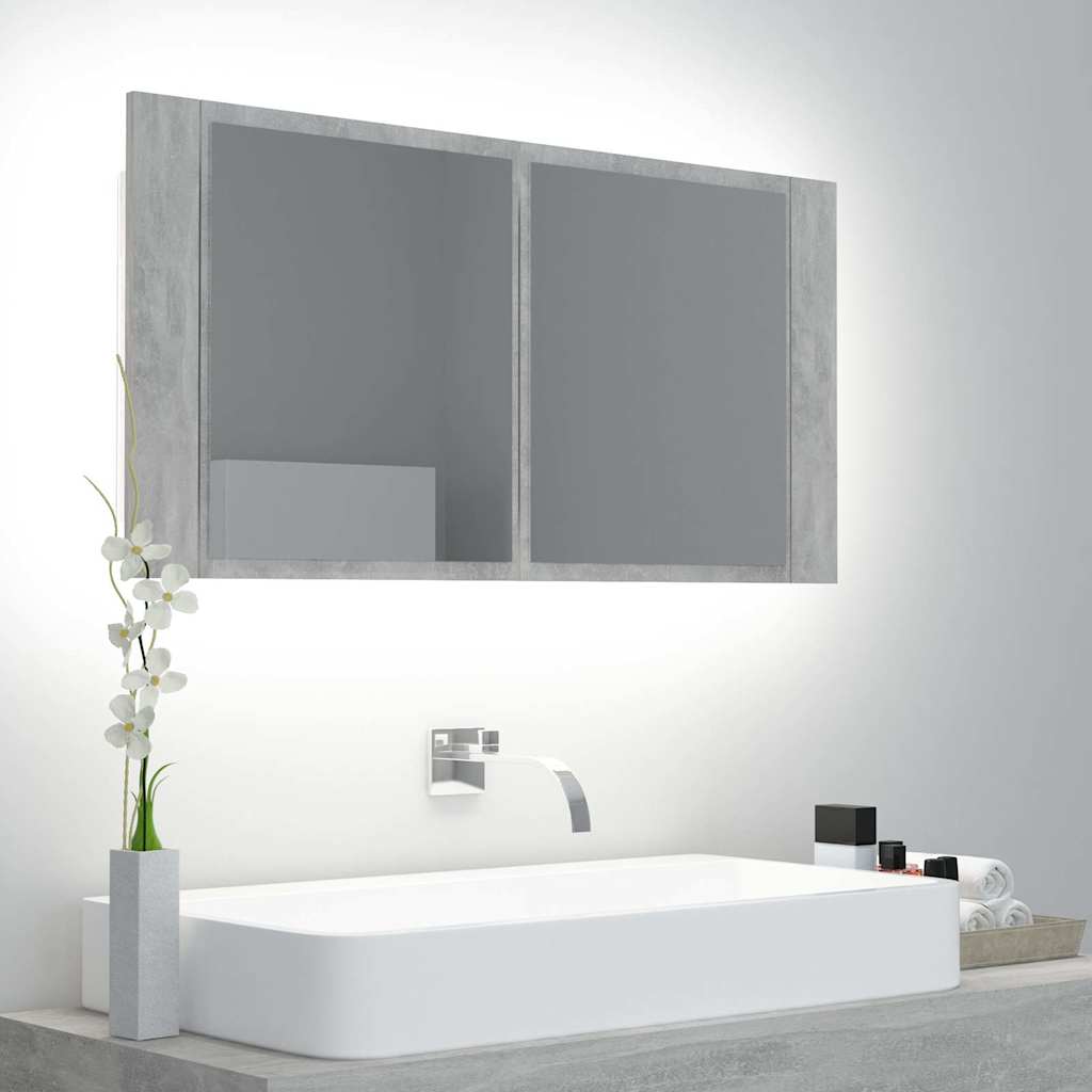 804976 vidaXL LED Bathroom Mirror Cabinet Concrete Grey 90x12x45 cm Acrylic