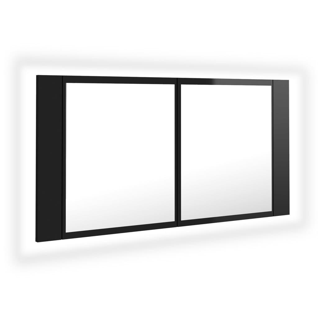 vidaXL LED Bathroom Mirror Cabinet High Gloss Black 90x12x45 cm Acrylic