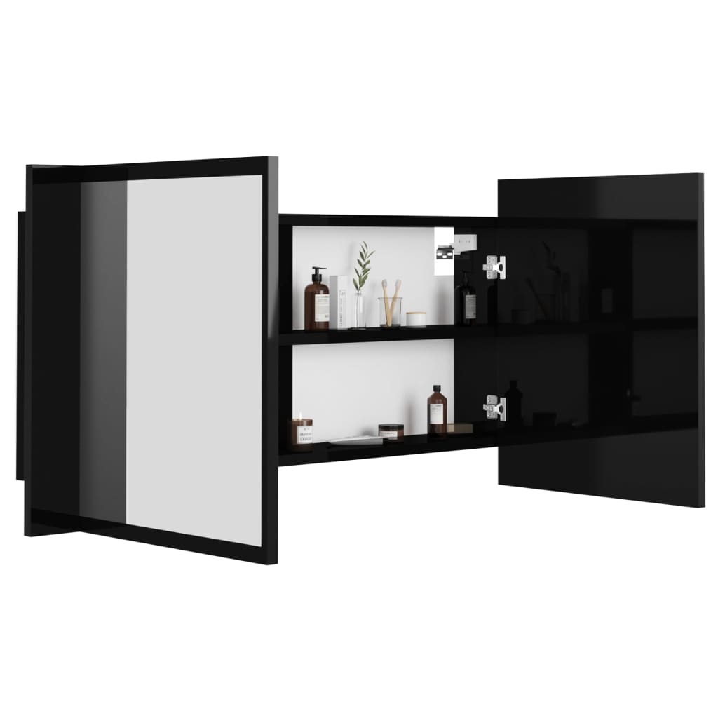 vidaXL LED Bathroom Mirror Cabinet High Gloss Black 90x12x45 cm Acrylic