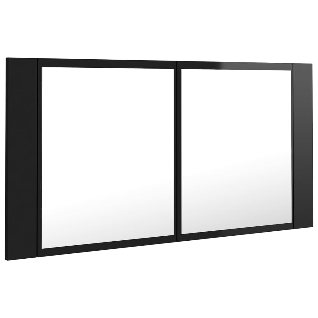 vidaXL LED Bathroom Mirror Cabinet High Gloss Black 90x12x45 cm Acrylic