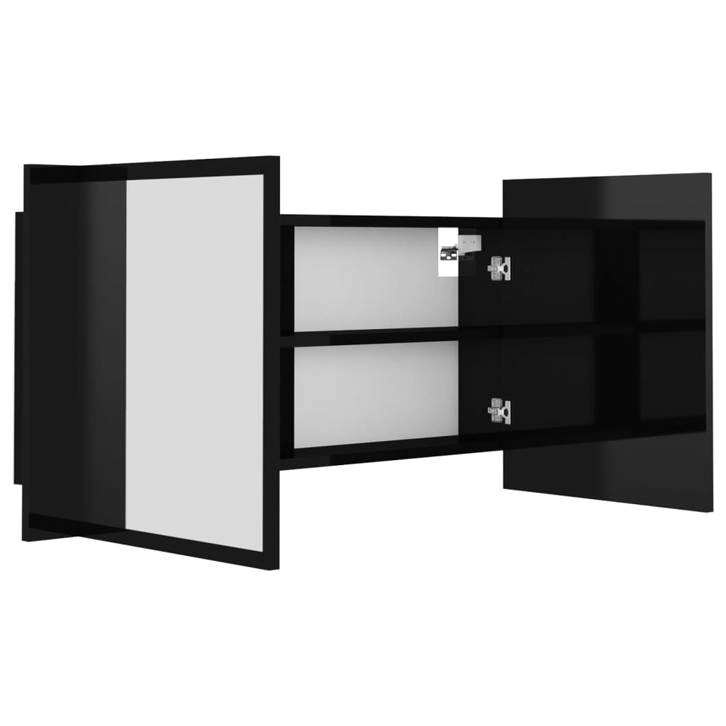 vidaXL LED Bathroom Mirror Cabinet High Gloss Black 90x12x45 cm Acrylic