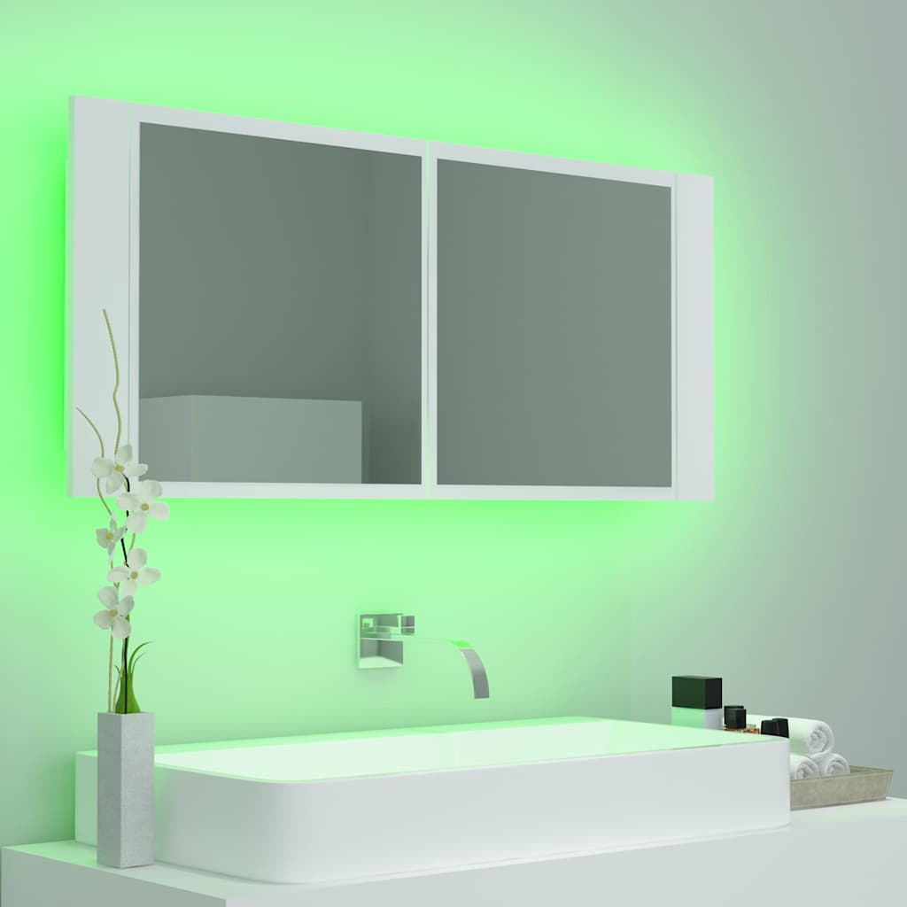 804980 vidaXL LED Bathroom Mirror Cabinet White 100x12x45 cm Acrylic