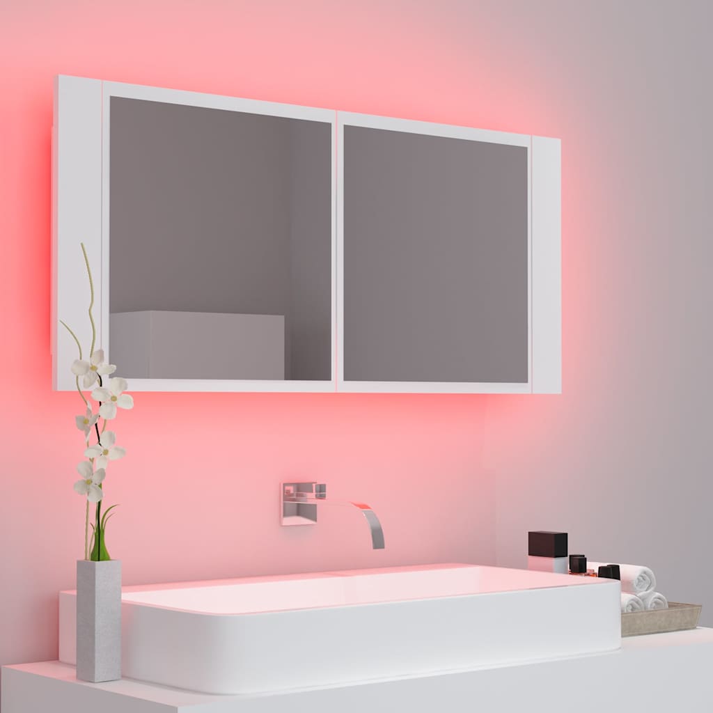 804980 vidaXL LED Bathroom Mirror Cabinet White 100x12x45 cm Acrylic