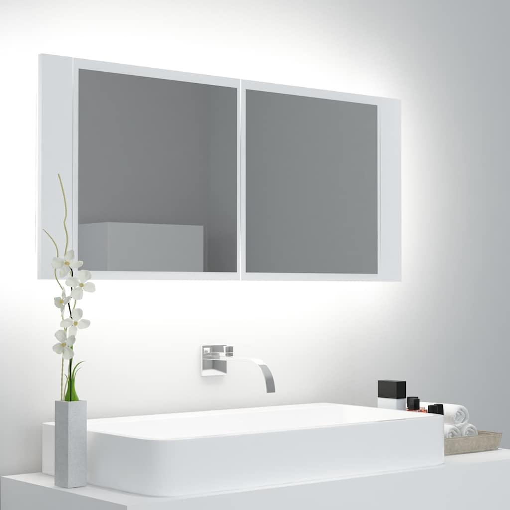 804980 vidaXL LED Bathroom Mirror Cabinet White 100x12x45 cm Acrylic