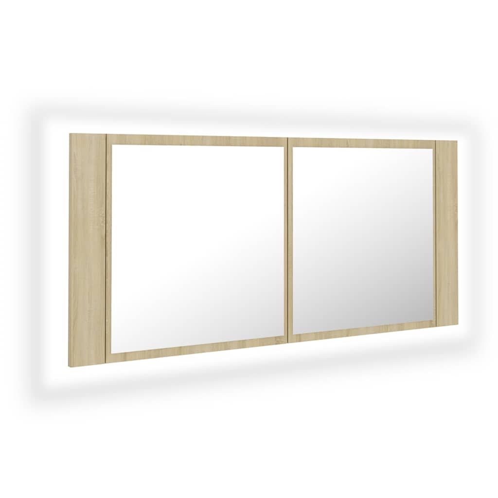 804983 vidaXL LED Bathroom Mirror Cabinet Sonoma Oak 100x12x45 cm Acrylic